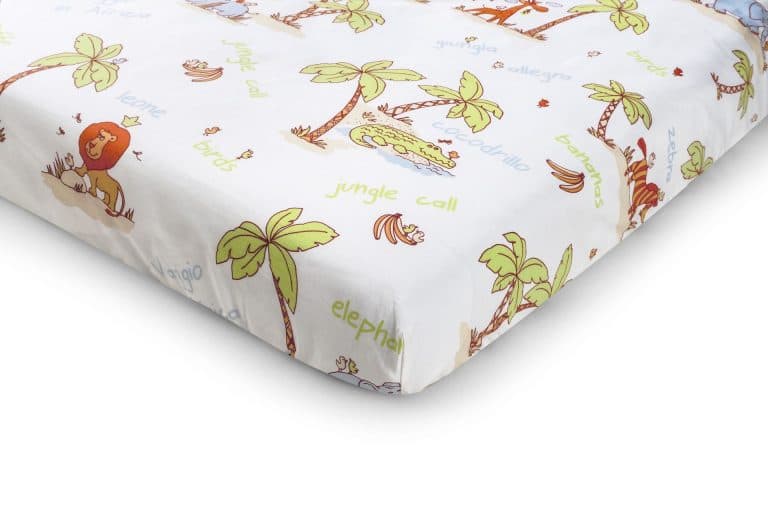 Set pentru patut bebe, Somnart, cearceaf cu elastic pentru saltea 60x120x10, pernuta 37×55, pilota 100×105, aparatori 180x45, model Jungle - 7