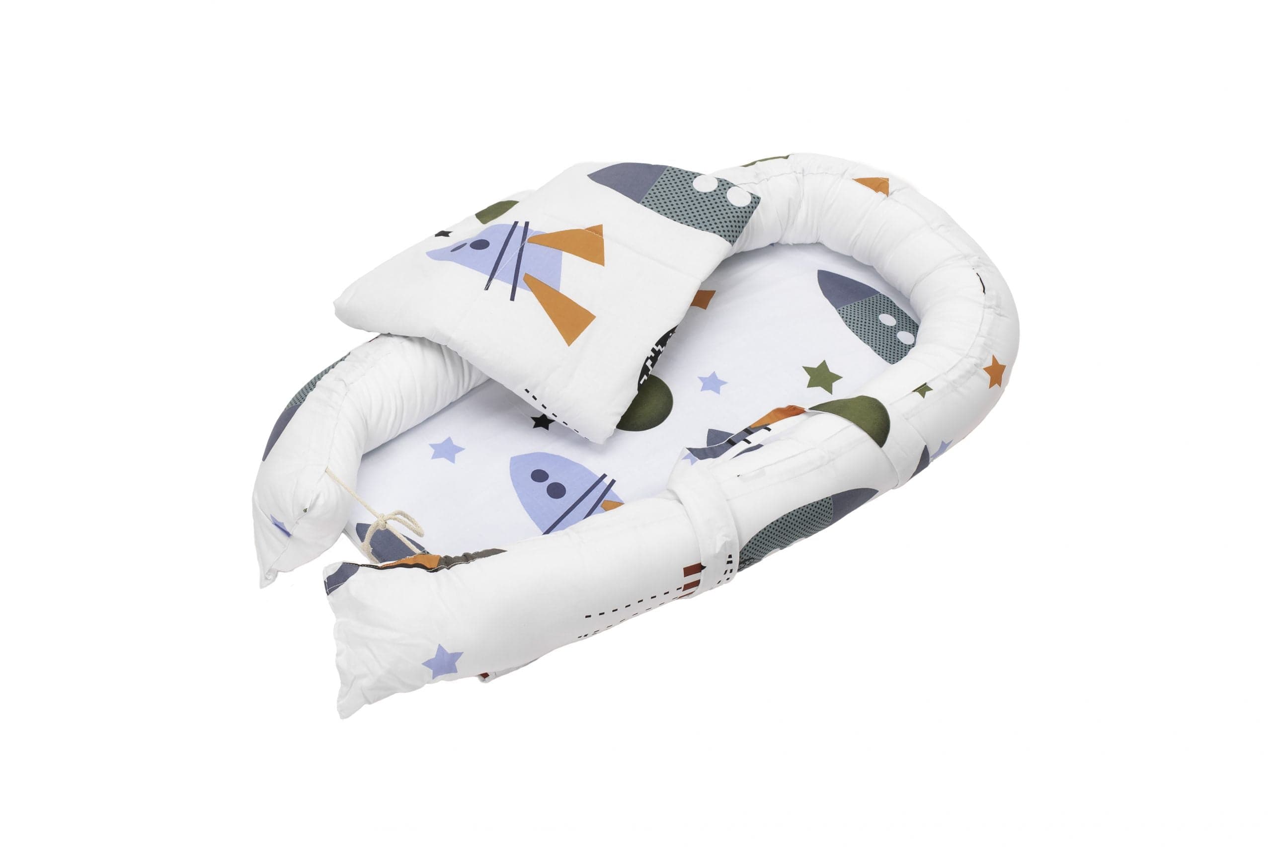 Set Baby Nest Somnart Cosulet bebelusi + Salteluta 42x84x2cm + Paturica 70x70cm, model Rachete - 11
