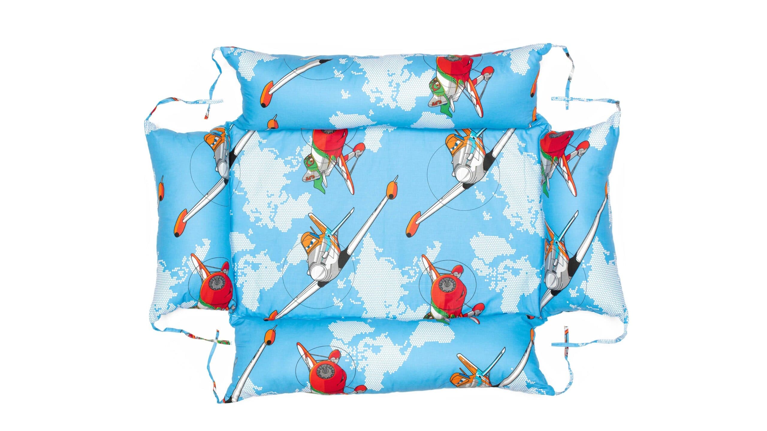 Set reductor bebe nest + paturica + pernuta pentru formarea capului bebelusului SomnArt, model aviator, Albastru - 2
