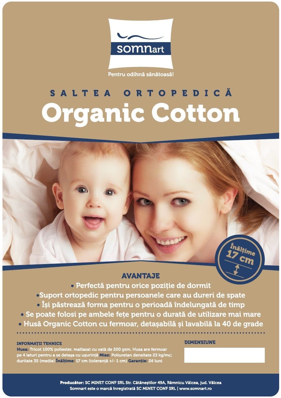 Saltea cu spuma poliuretanica Somnart Ortopedic Bio Cotton 180x200, inaltime 17 cm, ortopedica, husa detasabila si lavabila, fermitate medie - 9