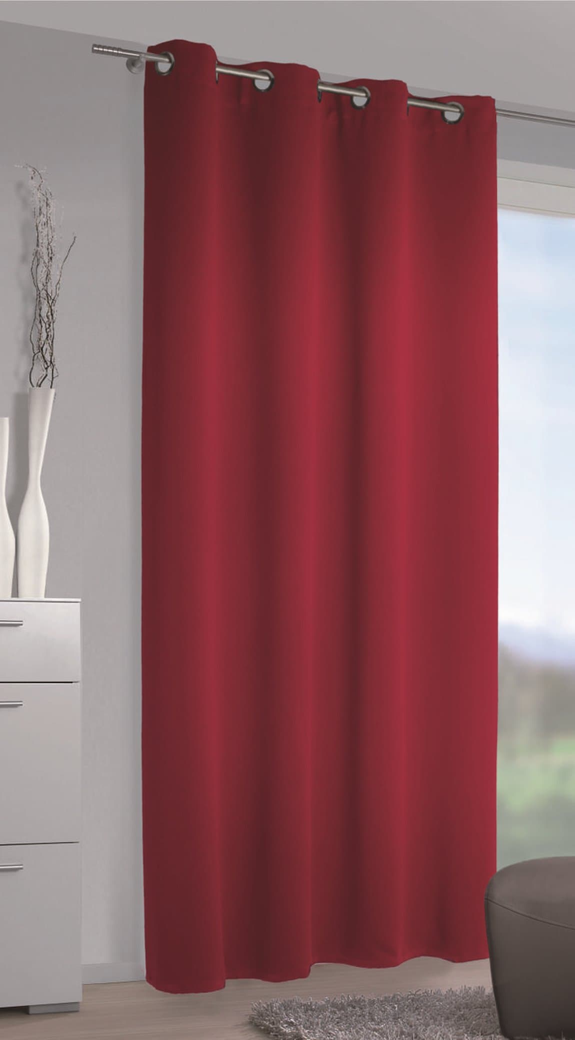 Draperie dimout, cu inele, Mia Dimout, L140 x H245, rosu