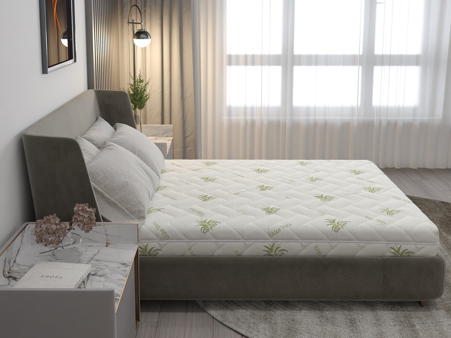Saltea cu spumă poliuretanică Somnexpert 180x200, înălțime 17 cm, ortopedică, husă bumbac Aloe Vera detașabilă și lavabilă, rulată, fermitate medie