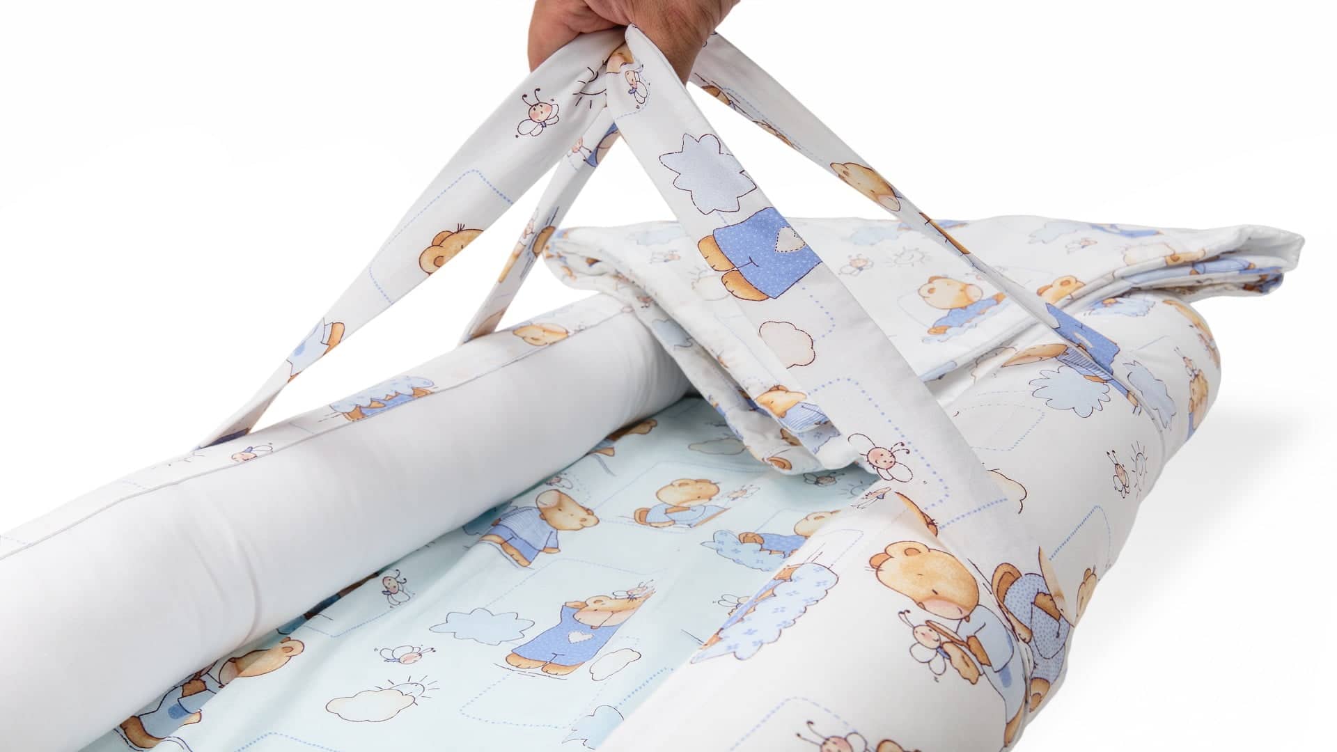 Set Baby Nest Somnart Cosulet bebelusi + Salteluta 42x84x2cm + Paturica 70x70cm, model Rachete - 5