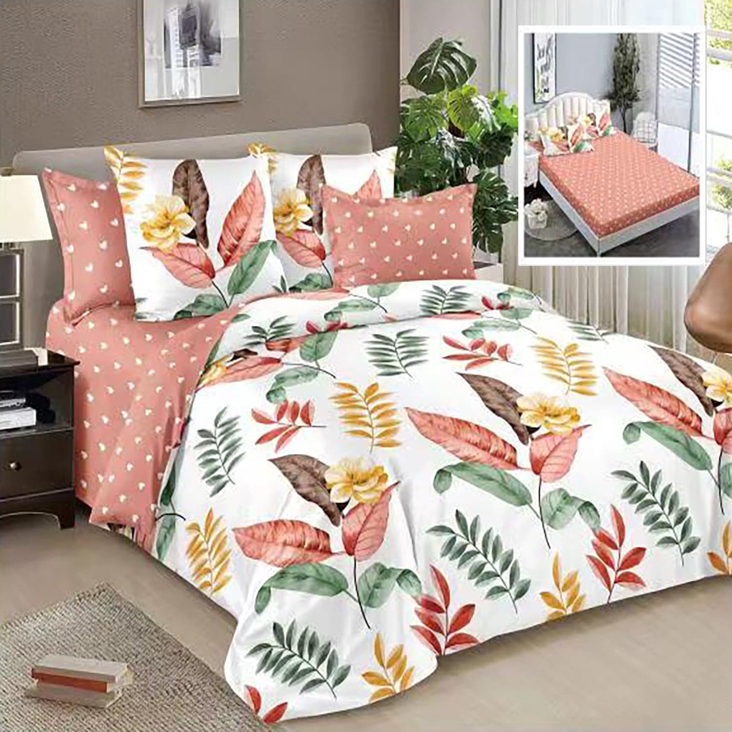 Lenjerie de pat finet 6 piese, cearceaf pat cu elastic, cearceaf pilota 200x230, 2 fete perna 50x70, 2 fete perna 70x70, Extra, Albastru geometric - 3
