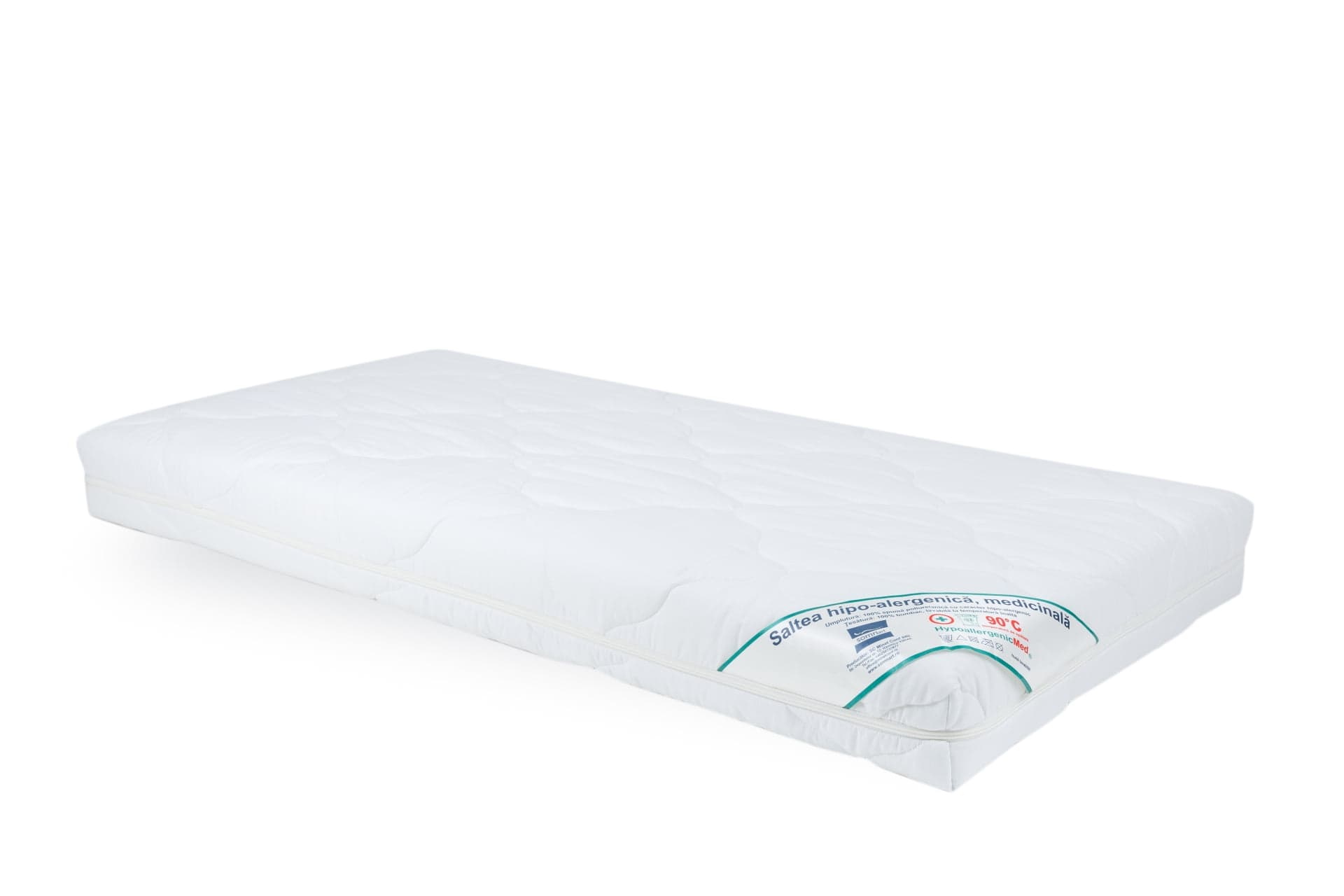Saltea cu spumă poliuretanică Somnart HypoallergenicMed 60x120, înălțime 10 cm, ortopedică, pentru bebeluși și copii, husă detașabilă, fermitate medie