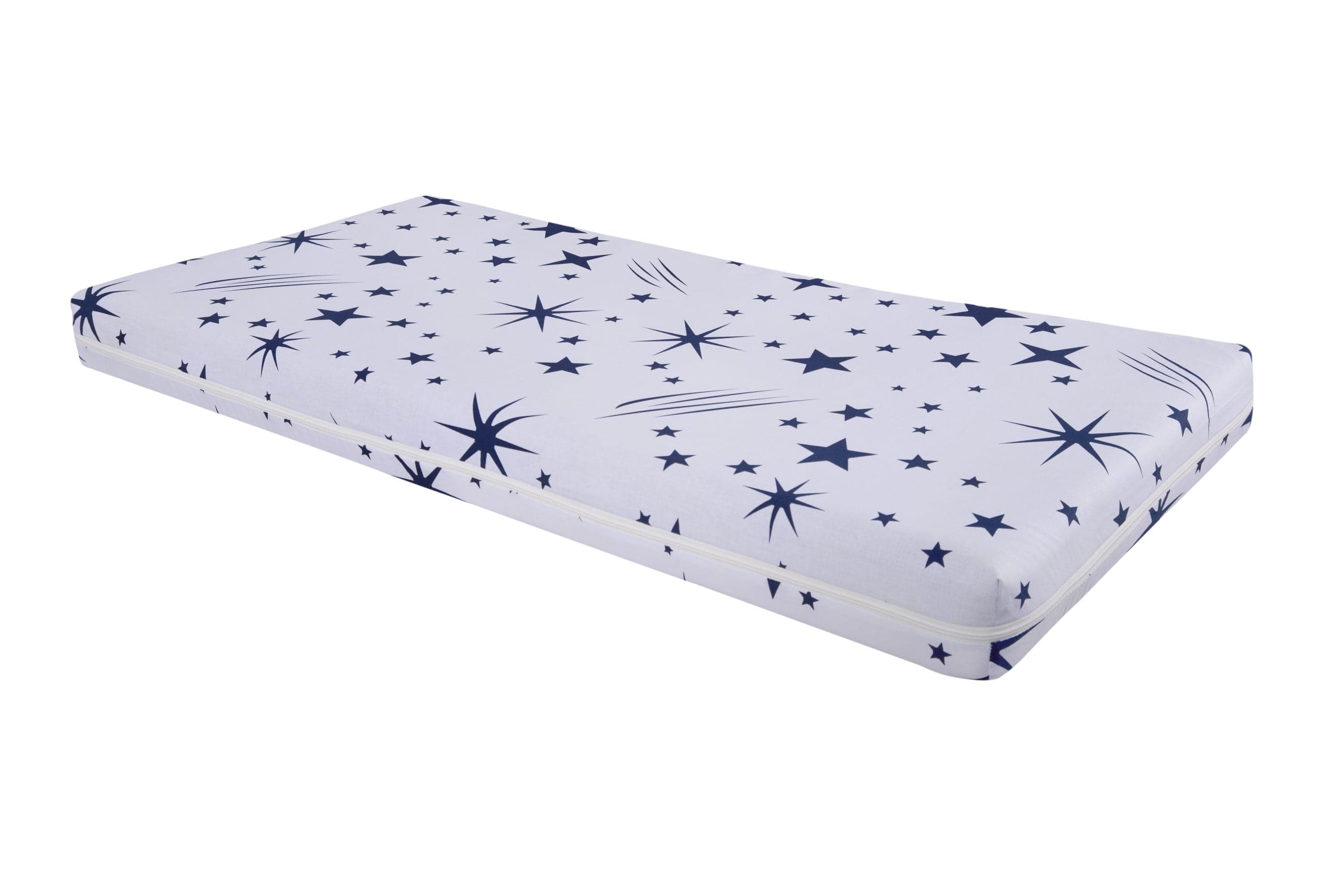 Saltea cu spumă poliuretanică Somnart Ortopedică 60x120, înălțime 10 cm, pentru bebeluși și copii, husă impermeabilă, fermitate medie, model stars