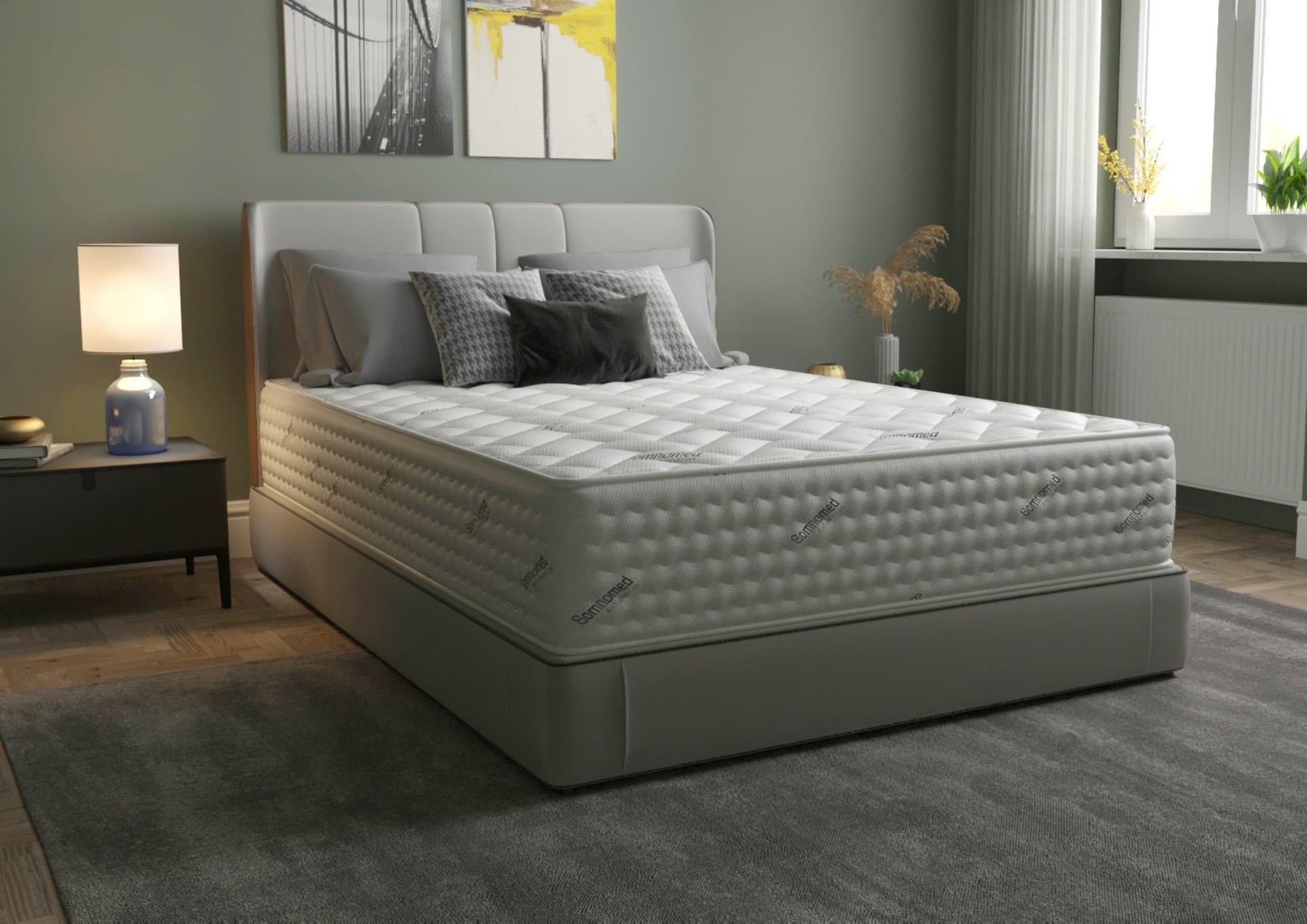 Saltea cu arcuri Pocket Somnomed Comfort Fit HoReCa 180x200, înălțime 30 cm, spumă cu memorie, husa tratament antifungic, fermitate mediu-tare