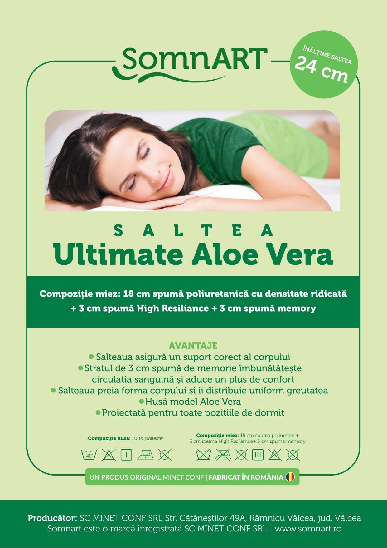 Saltea cu memorie Somnart Memory Ultimate 120x200, înălțime 24 cm, husă cu Aloe Vera, cu mânere, fermitate mare - 6