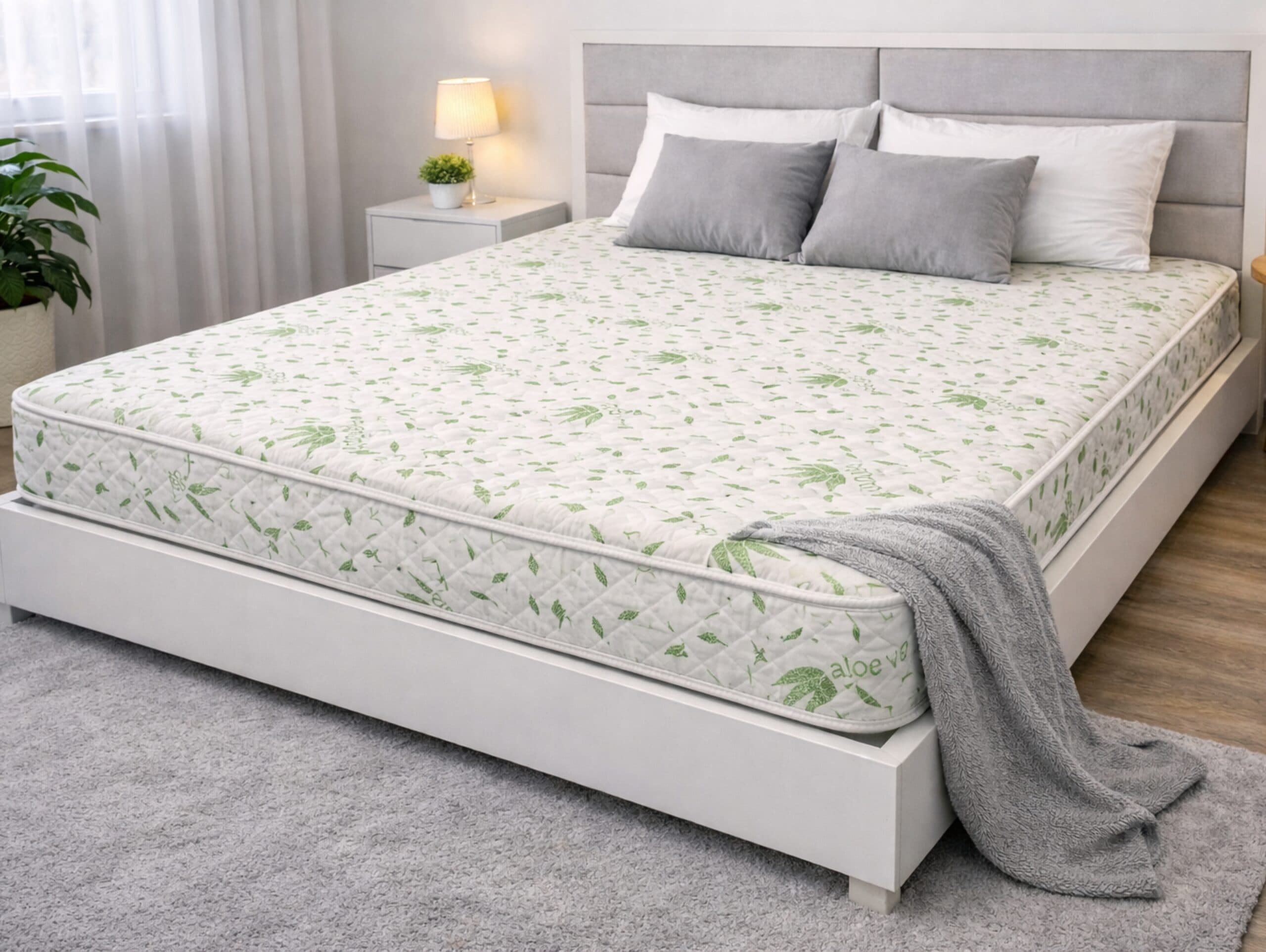 Saltea cu arcuri Somnia Aloe Vera 140×200, inaltime 20 cm, ortopedica, husa matlasata, doua fete, duritate medie - 4