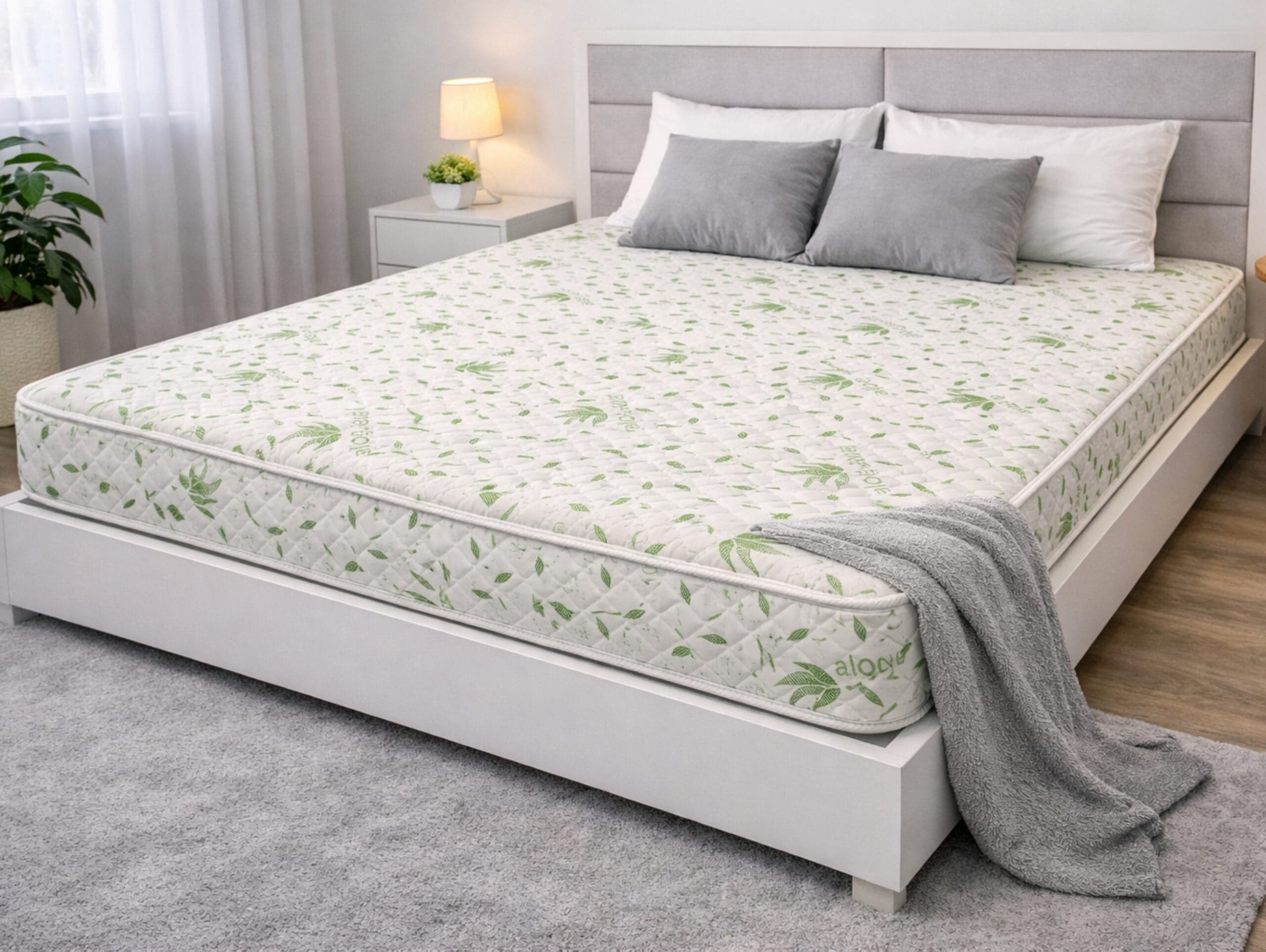 Saltea cu arcuri Somnia Aloe Vera 140×200, inaltime 20 cm, ortopedica, husa matlasata, doua fete, duritate medie - 5
