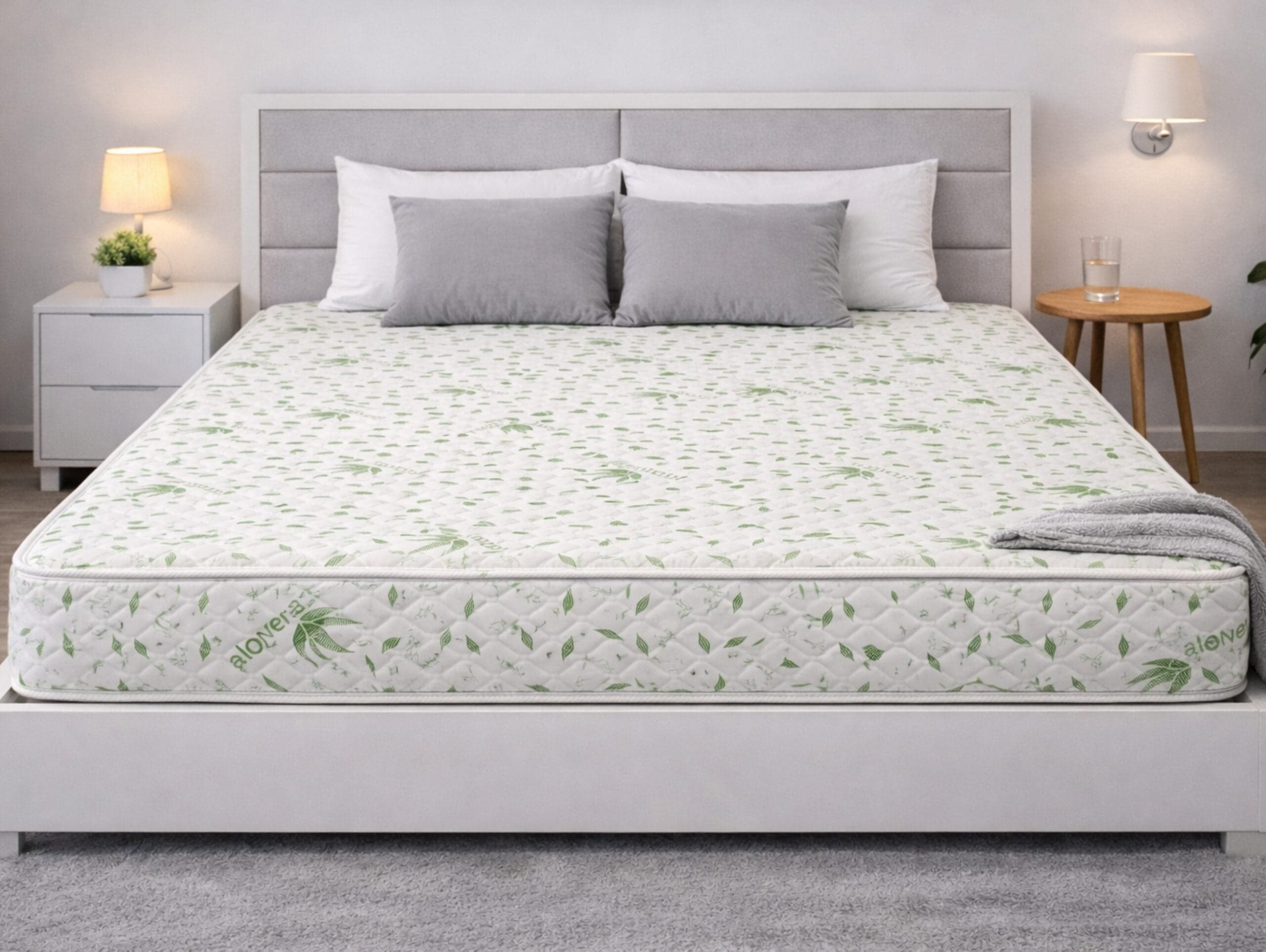 Saltea cu arcuri Somnia Aloe Vera 140×200, inaltime 20 cm, ortopedica, husa matlasata, doua fete, duritate medie - 6