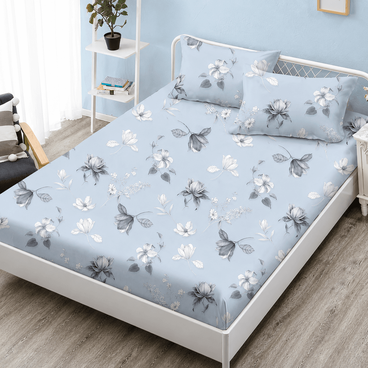Husa de pat Finet + 2 fete de perna, pentru saltea de 160×200 cm, Papadii gri