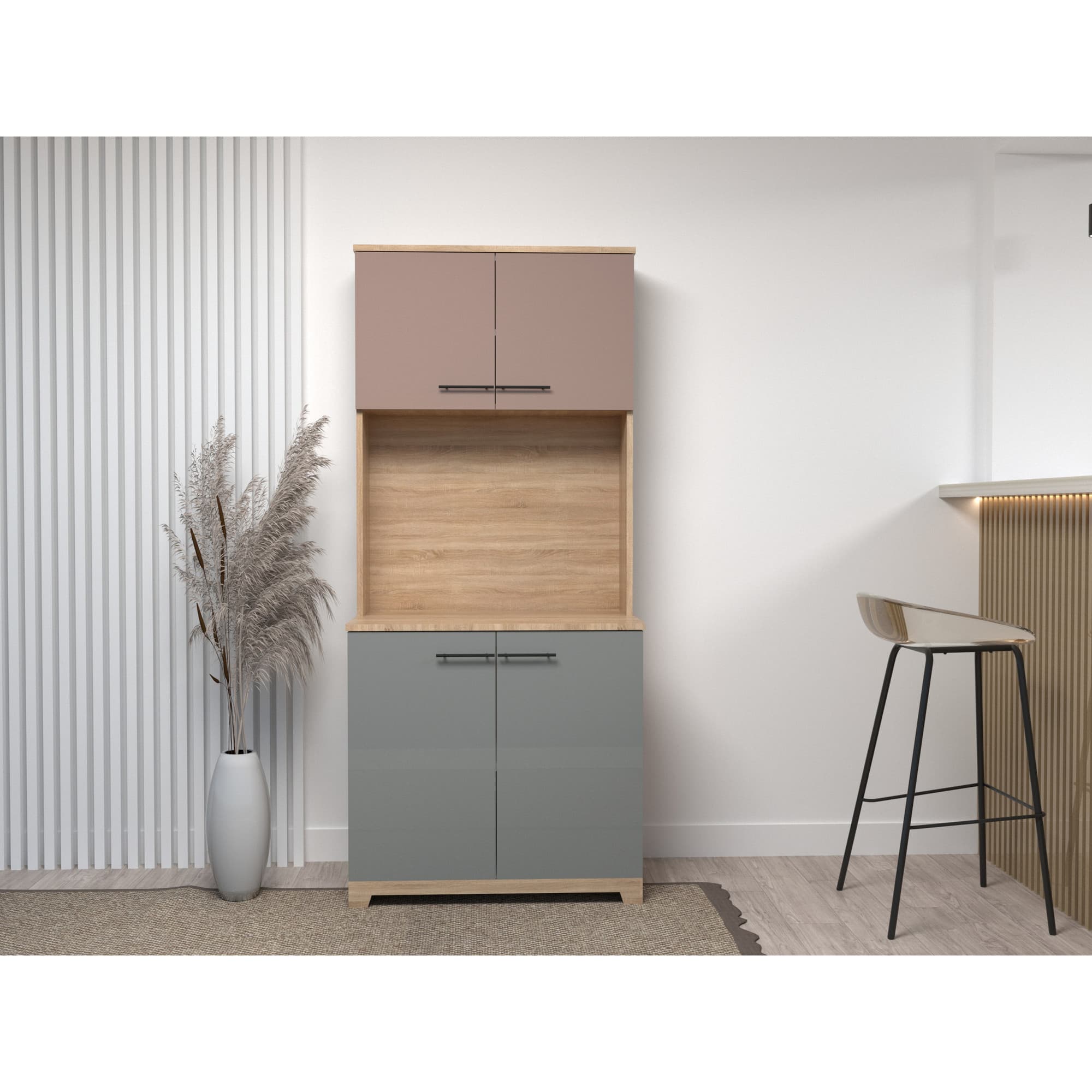 Bufet de bucatarie Atelier Maria, dimensiuni 81x49x180cm, culoare sonoma/casmir/capucino