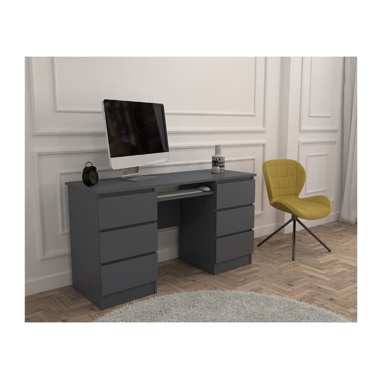 Birou Atelier Denver, dimensiuni 140x50x75 cm, culoare antracit, include 6 sertare