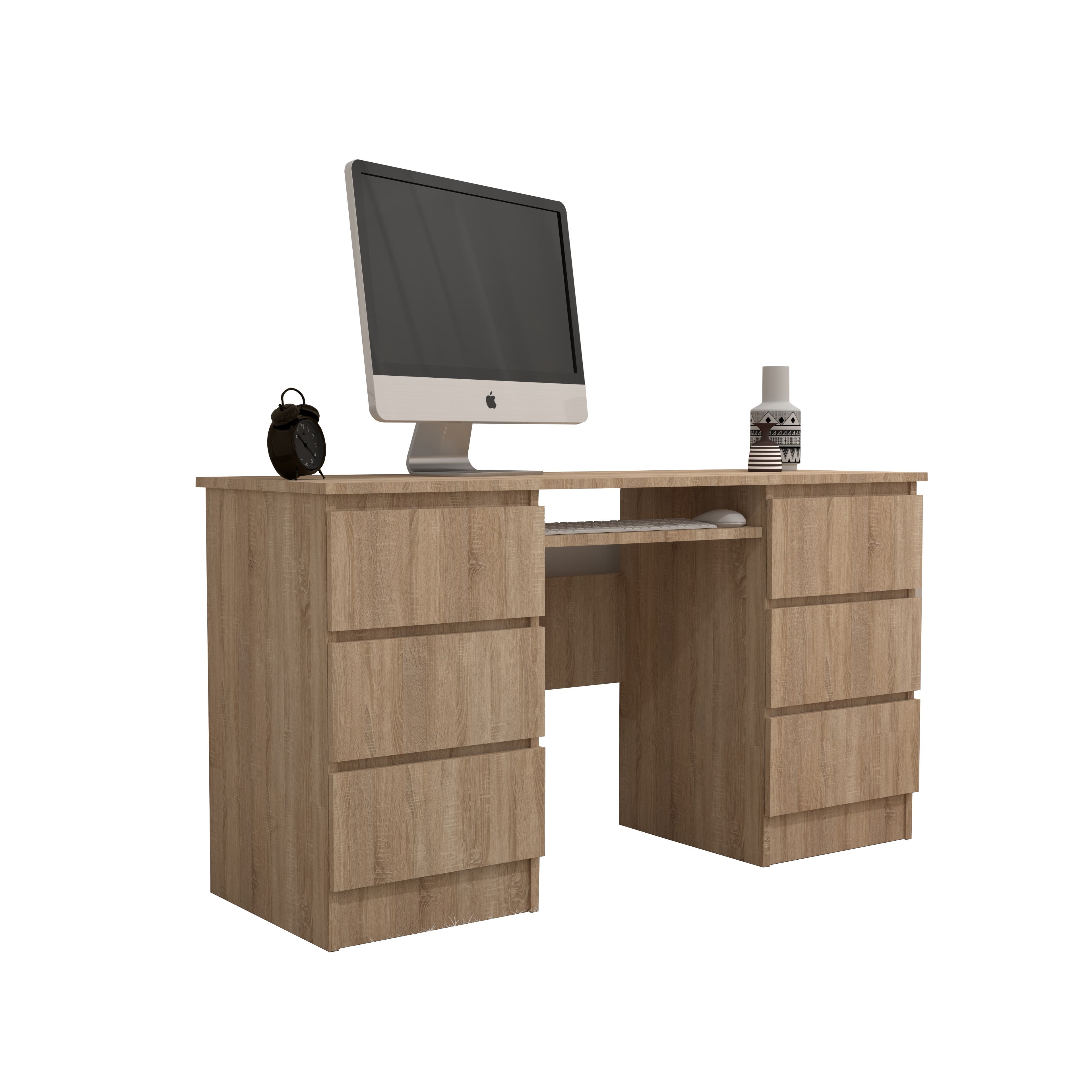 Birou Atelier Denver, dimensiuni 140x50x75 cm, culoare sonoma, include 6 sertare