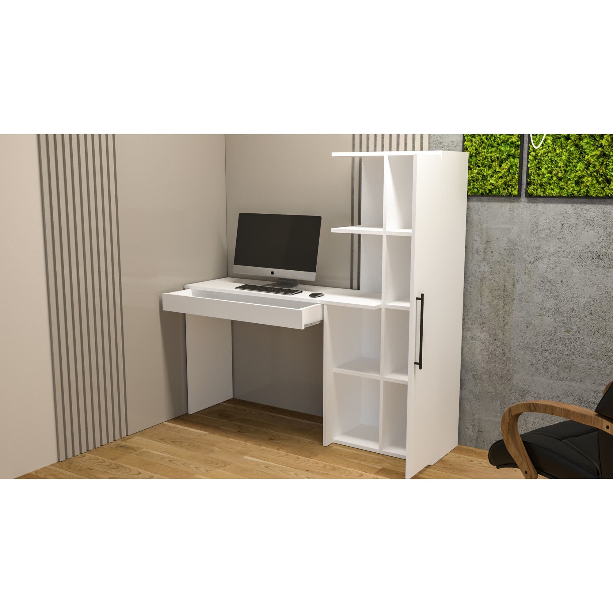 Birou Atelier Mom, dimensiuni 160x50x73 cm, culoare alb, montaj stanga/dreapta